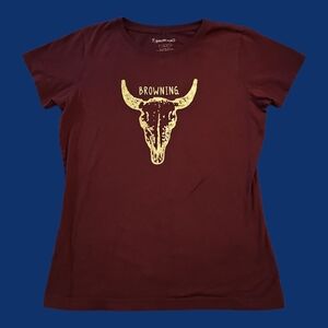 Browning Burgundy Graphic Gold Skull Crew Neck Short Sleeve Tee